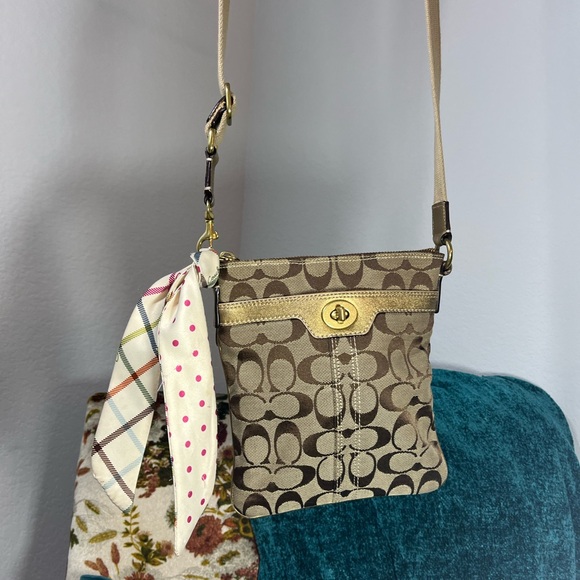 Coach Tan and Gold Crossbody Purse - Picture 3 of 6